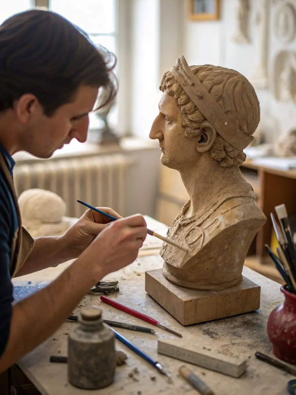 A close-up shot of hands sculpting clay, emphasizing the tactile and creative process, for U F C V COMITE DEPART VAUCLUSE's website.